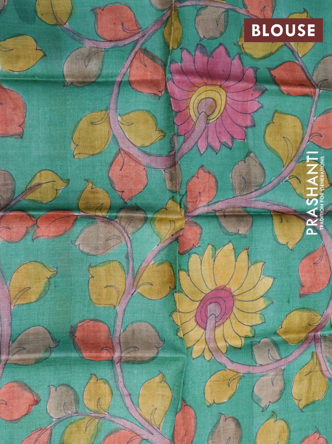 Pure tussar silk saree pink and green with allover zari checks and zari woven border