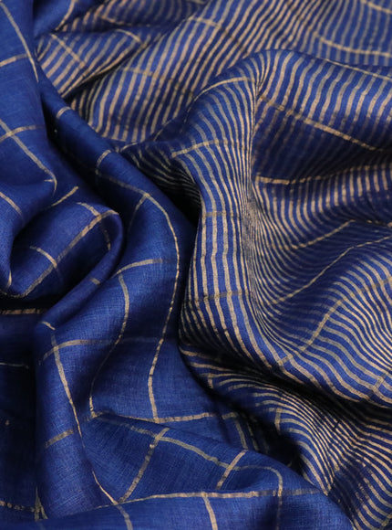 Pure tussar silk saree peacock blue and pink with allover zari checks and zari woven border