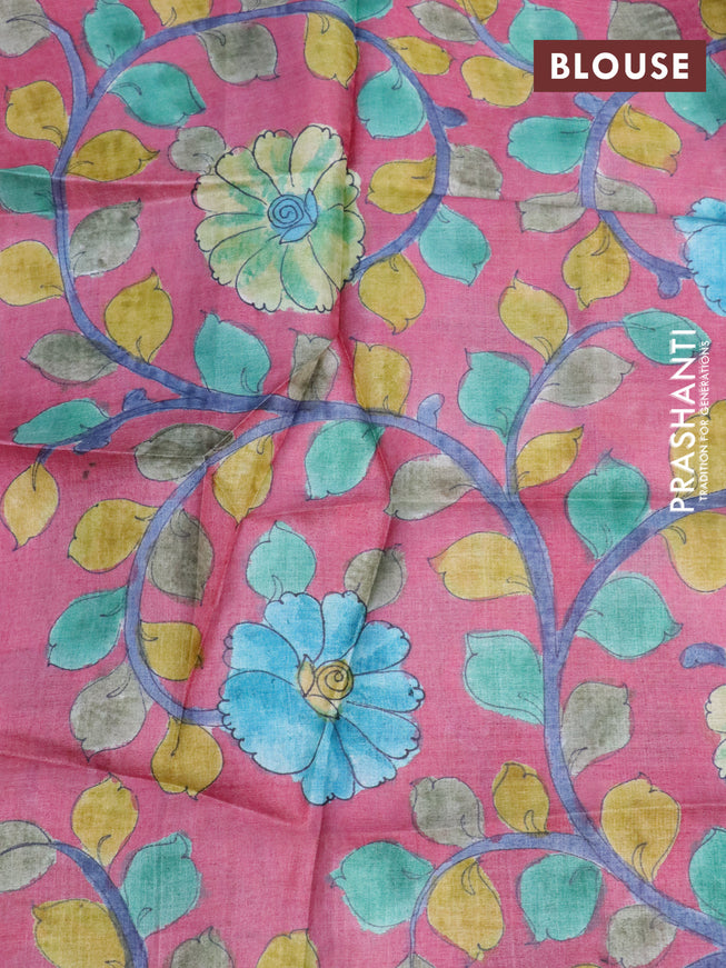 Pure tussar silk saree peacock blue and pink with allover zari checks and zari woven border