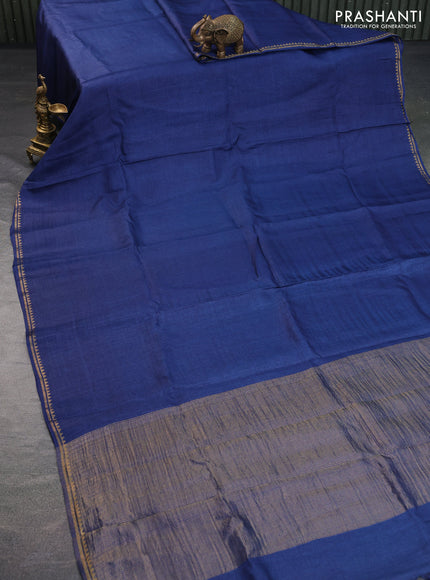 Pure tussar silk saree blue and maroon shade with plain body and small zari woven border