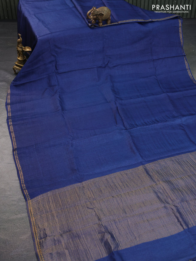 Pure tussar silk saree blue and maroon shade with plain body and small zari woven border