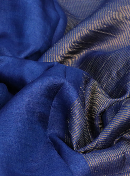 Pure tussar silk saree blue and maroon shade with plain body and small zari woven border