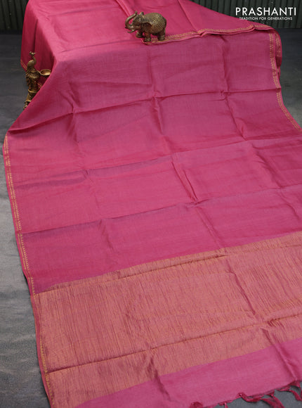 Pure tussar silk saree pink shade and blue with plain body and small zari woven border