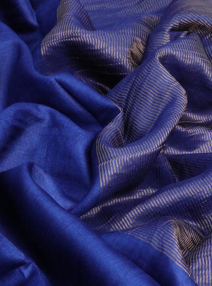 Pure tussar silk saree blue and orange with plain body and small zari woven border