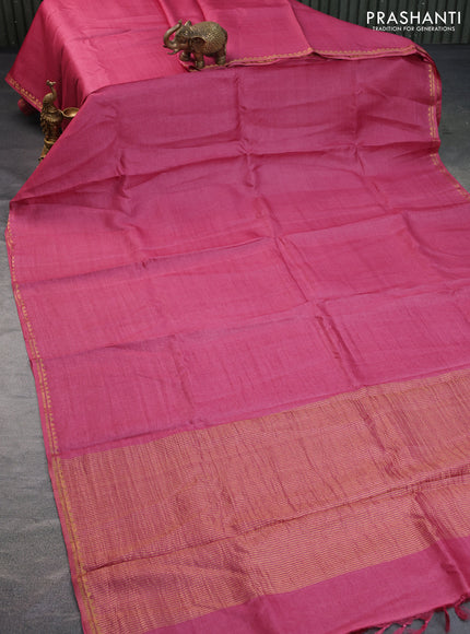 Pure tussar silk saree pink and cs blue with plain body and small zari woven border