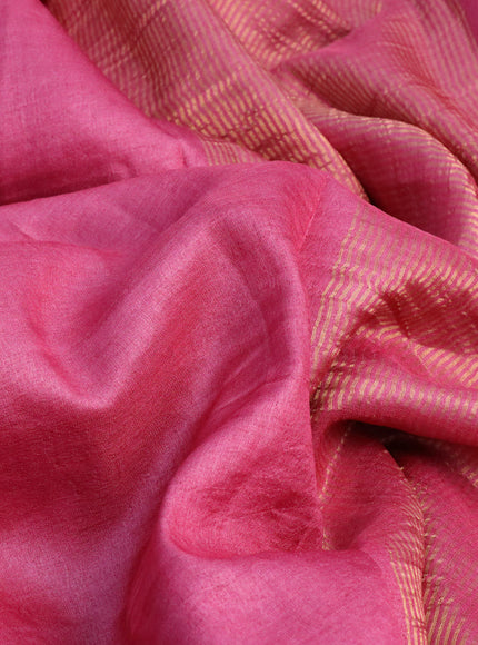 Pure tussar silk saree pink and cs blue with plain body and small zari woven border