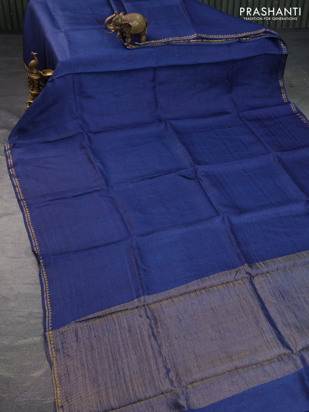 Pure tussar silk saree blue and wine shade with plain body and small zari woven border