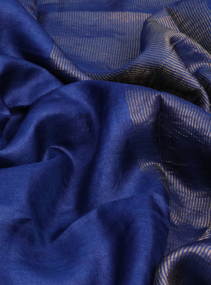 Pure tussar silk saree blue and wine shade with plain body and small zari woven border