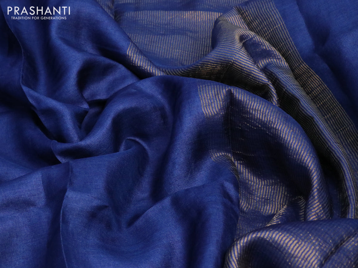 Pure tussar silk saree blue and wine shade with plain body and small zari woven border