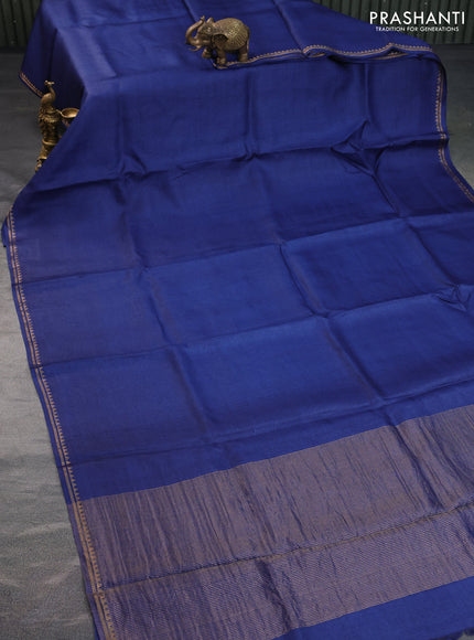 Pure tussar silk saree blue and maroon with plain body and small zari woven border