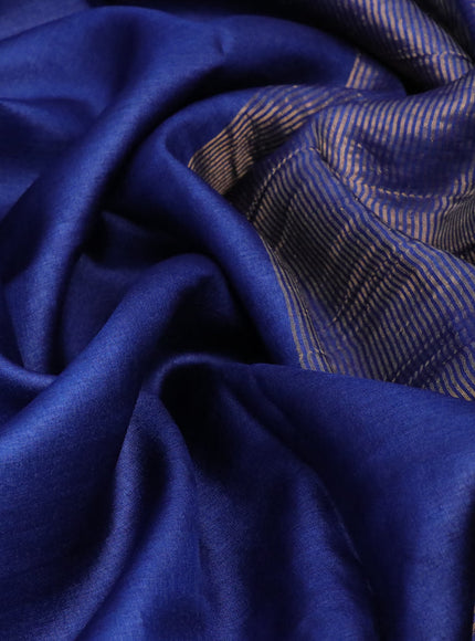 Pure tussar silk saree blue and maroon with plain body and small zari woven border