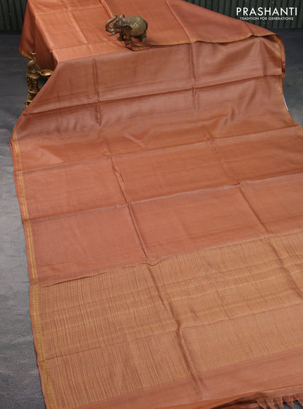 Pure tussar silk saree pale orange and cs blue with plain body and small zari woven border