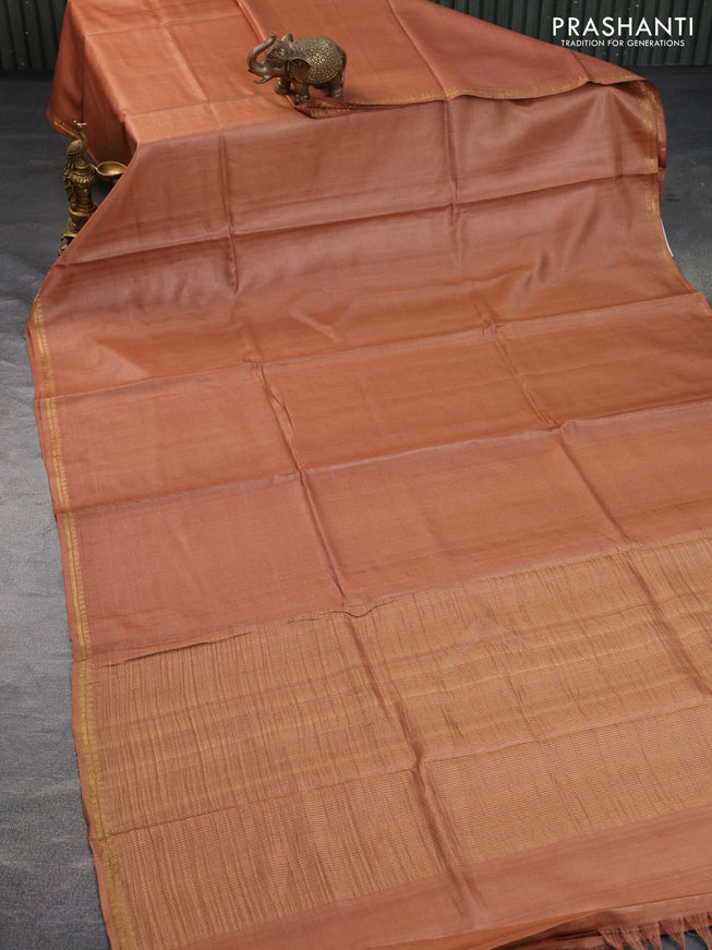 Pure tussar silk saree pale orange and cs blue with plain body and small zari woven border