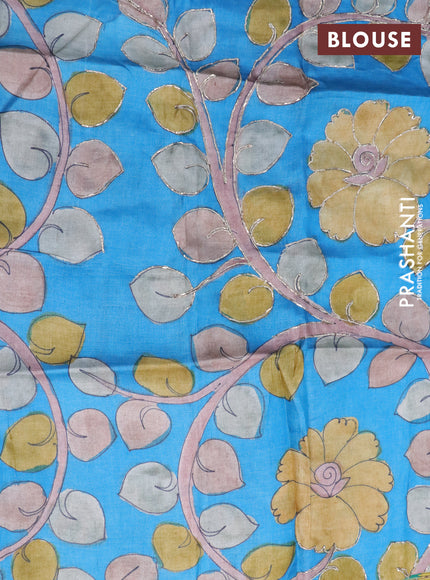 Pure tussar silk saree pale orange and cs blue with plain body and small zari woven border