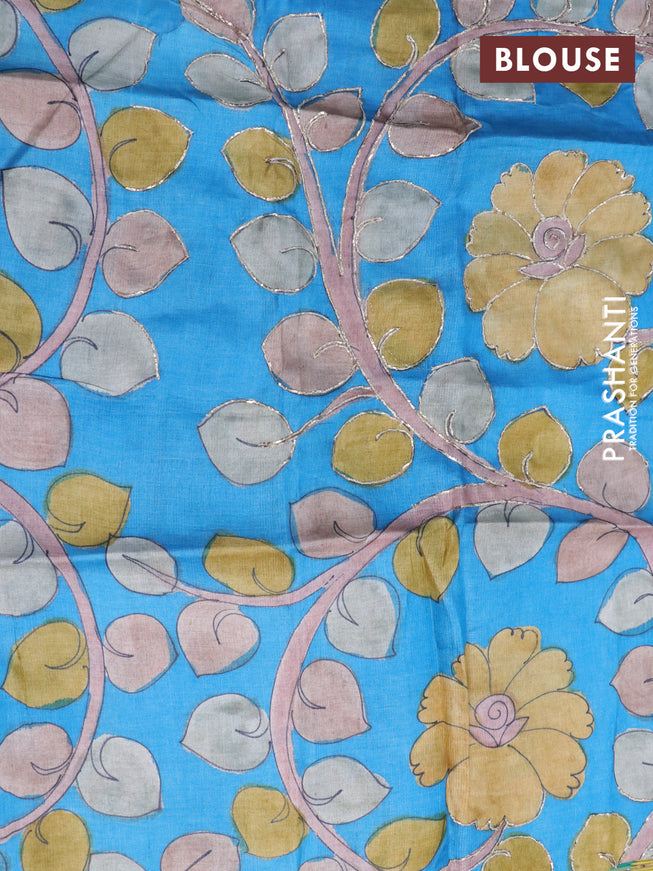 Pure tussar silk saree pale orange and cs blue with plain body and small zari woven border