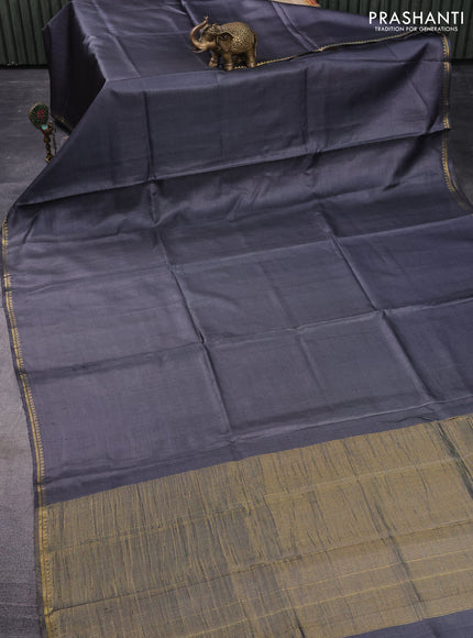 Pure tussar silk saree grey and yellow with plain body and small zari woven border