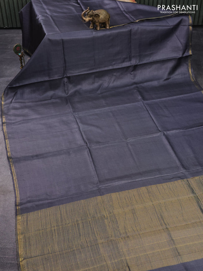 Pure tussar silk saree grey and yellow with plain body and small zari woven border