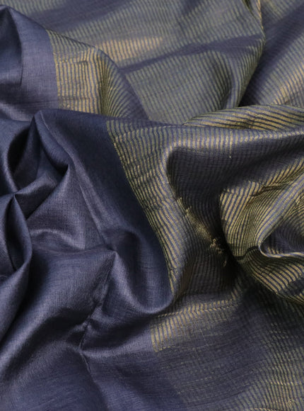 Pure tussar silk saree grey and yellow with plain body and small zari woven border