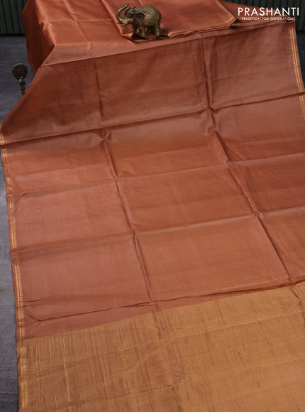 Pure tussar silk saree pale orange and elephant grey with plain body and small zari woven border