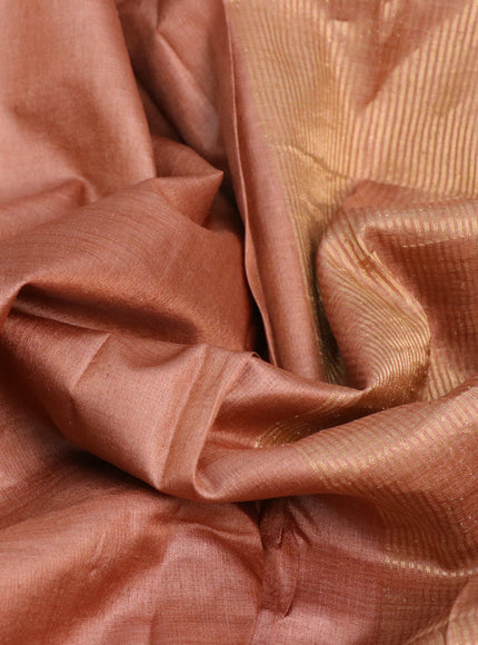 Pure tussar silk saree pale orange and elephant grey with plain body and small zari woven border