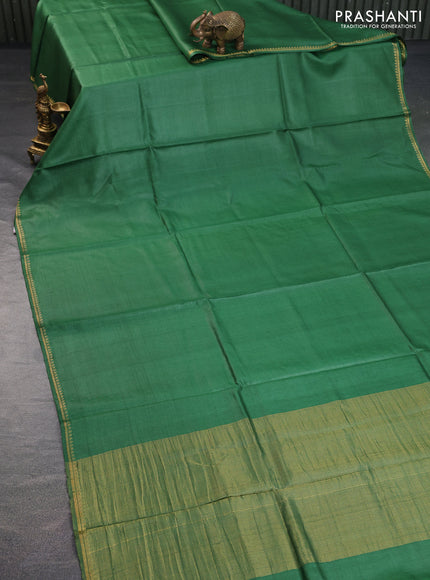 Pure tussar silk saree green and brown with plain body and small zari woven border