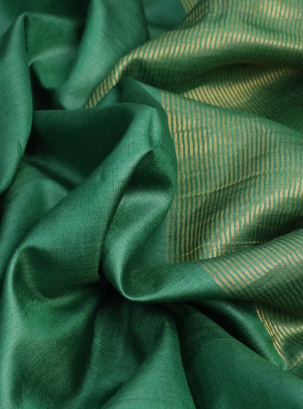 Pure tussar silk saree green and brown with plain body and small zari woven border