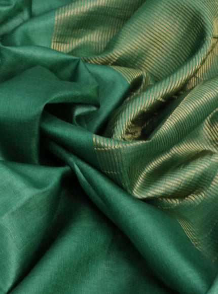 Pure tussar silk saree green and pink with plain body and small zari woven border