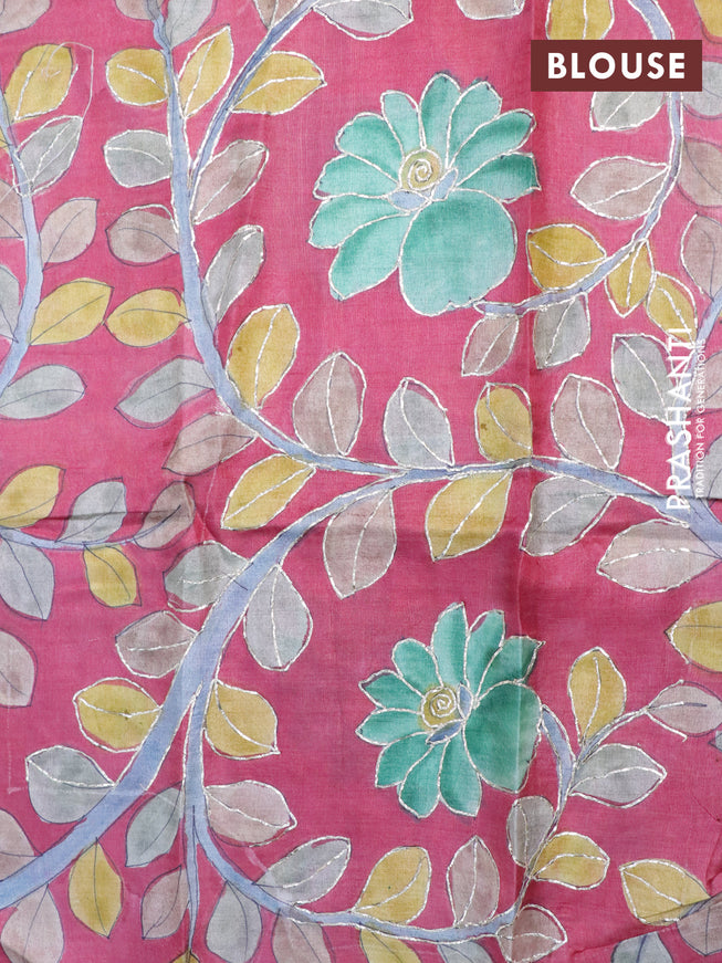 Pure tussar silk saree green and pink with plain body and small zari woven border