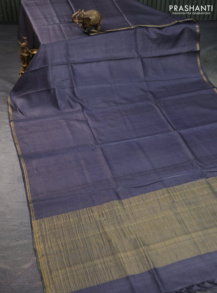 Pure tussar silk saree grey and pink with plain body and small zari woven border