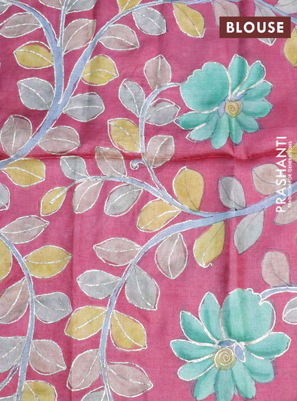 Pure tussar silk saree grey and pink with plain body and small zari woven border