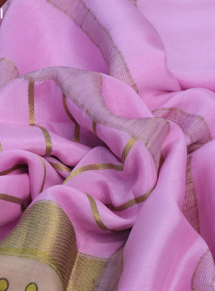 Pure mysore silk saree light pink and dark pink with zari woven stripes pattern and rettapet zari woven printed border