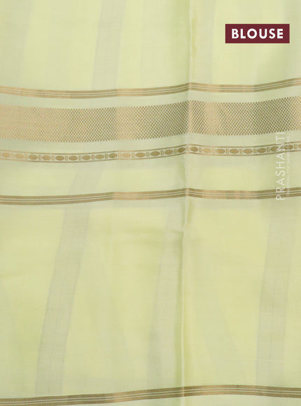 Pure mysore silk saree cream and lime yellow with digital prints and long zari woven border