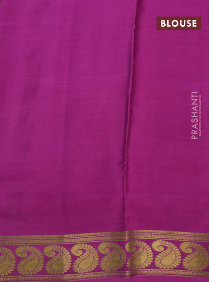 Pure mysore silk saree sandal and cream magenta pink with allover digital prints & zari weaves and long zari woven border