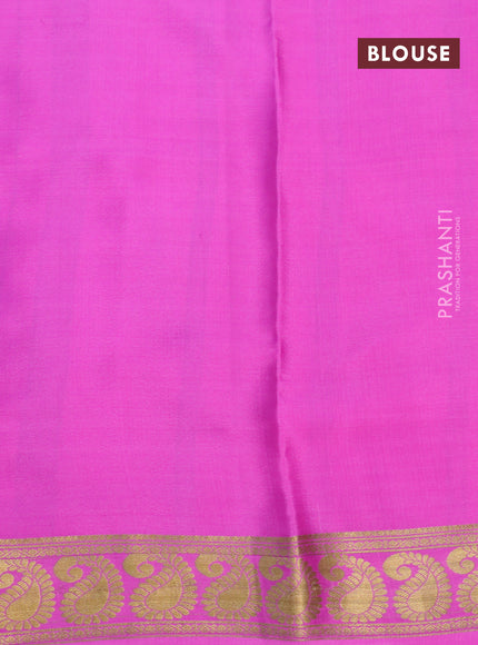 Pure mysore silk saree pastel grey and light pink with allover digital prints & zari weaves and long zari woven border