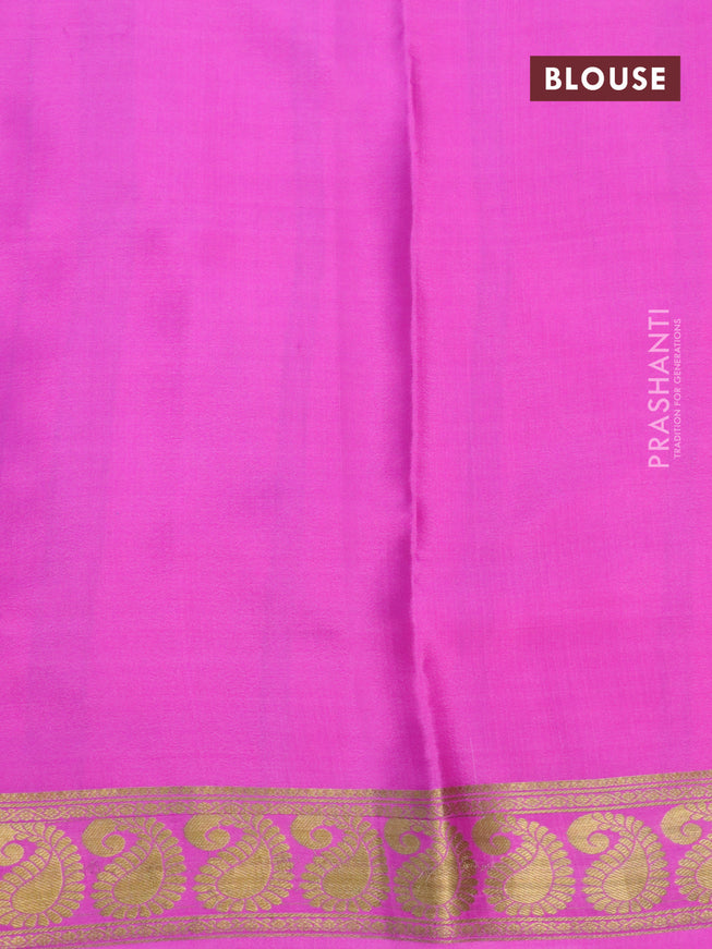 Pure mysore silk saree pastel grey and light pink with allover digital prints & zari weaves and long zari woven border