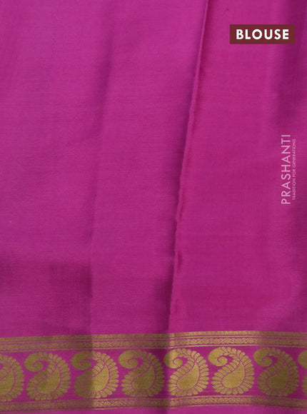 Pure mysore silk saree beige and cream pink with allover digital prints & zari weaves and long zari woven border