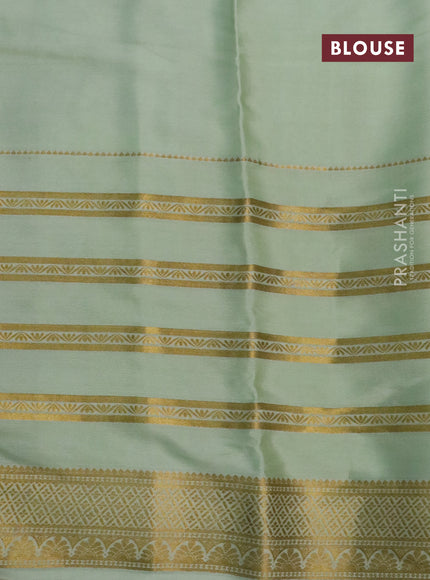 Pure mysore silk saree sandal and pista green with digital kalamkari prints and long zari woven border