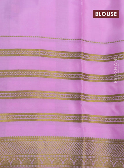 Pure mysore silk saree beige and light pink with digital kalamkari prints and long zari woven border