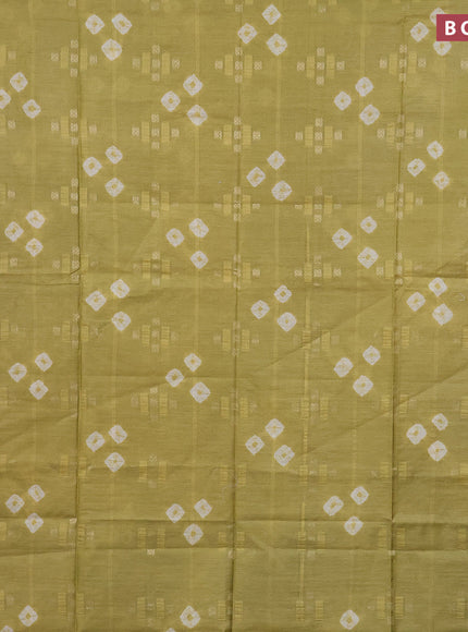 Bamboo saree green shade with zari woven buttas & batik butta prints and small zari woven border