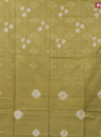 Bamboo saree green shade with zari woven buttas & batik butta prints and small zari woven border