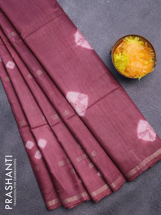 Bamboo saree maroon shade with zari woven buttas & batik butta prints and small zari woven border