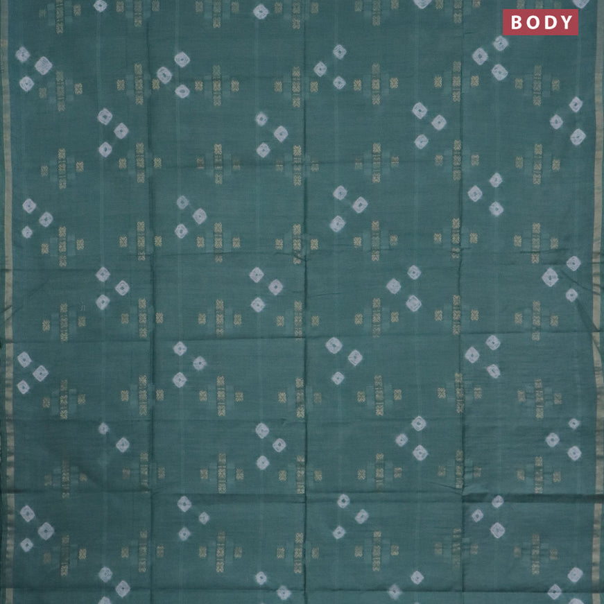 Bamboo saree pastel blue with zari woven buttas & batik butta prints and small zari woven border