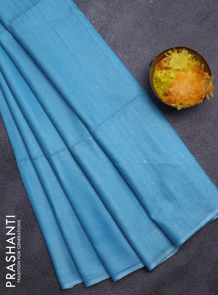 Bamboo saree light blue with plain body and sequin work pallu