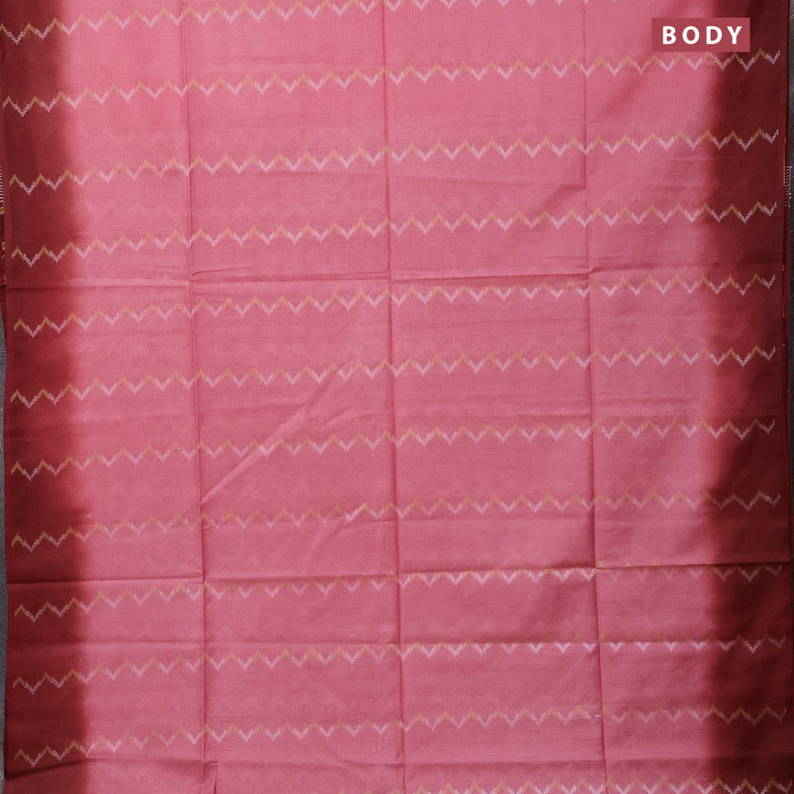 Bamboo saree peach pink and rust shade with allover thread woven zig zag weaves in borderless style