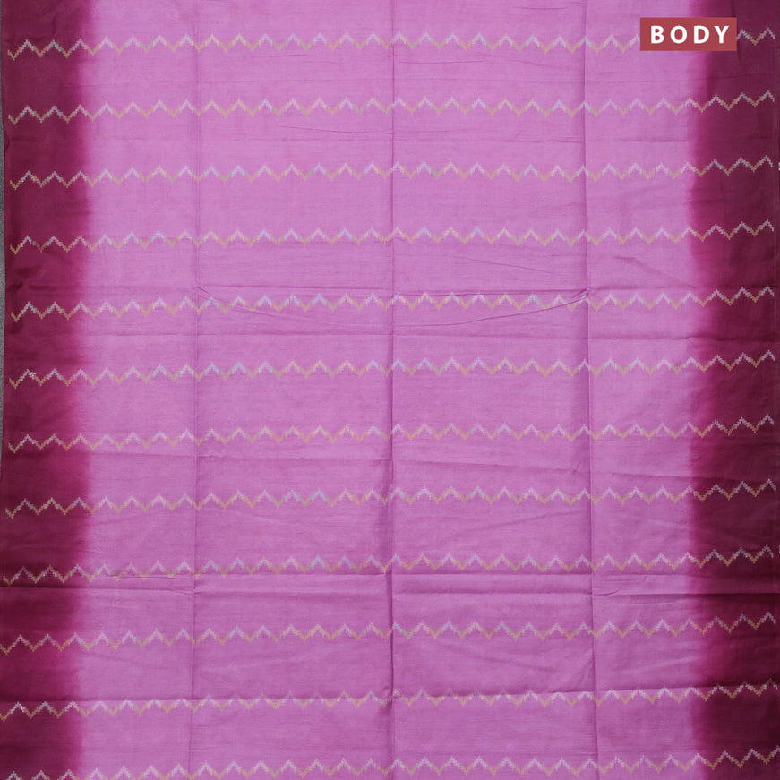 Bamboo saree lotus pink and wine shade with allover thread woven zig zag weaves in borderless style