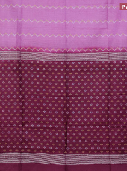 Bamboo saree lotus pink and wine shade with allover thread woven zig zag weaves in borderless style