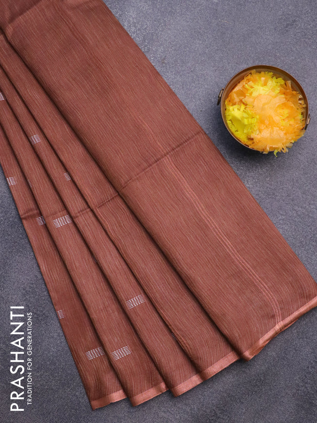 Bamboo saree rustic brown with thread woven buttas and zari woven piping border