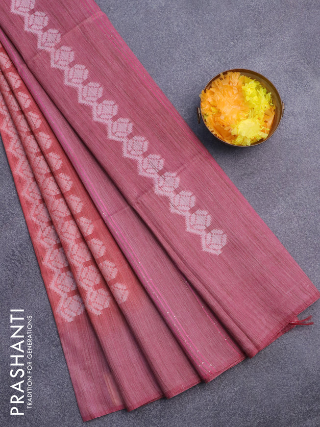 Bamboo saree maroon shade and pink with allover tie and dye & thread weaves and sequin work pallu