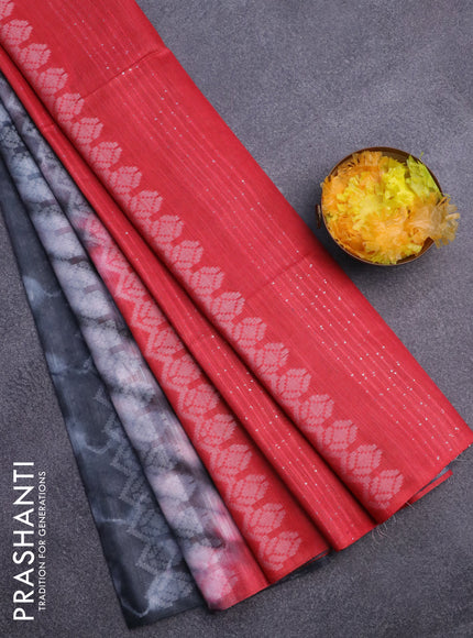 Bamboo saree grey and red with allover tie and dye & thread weaves and sequin work pallu