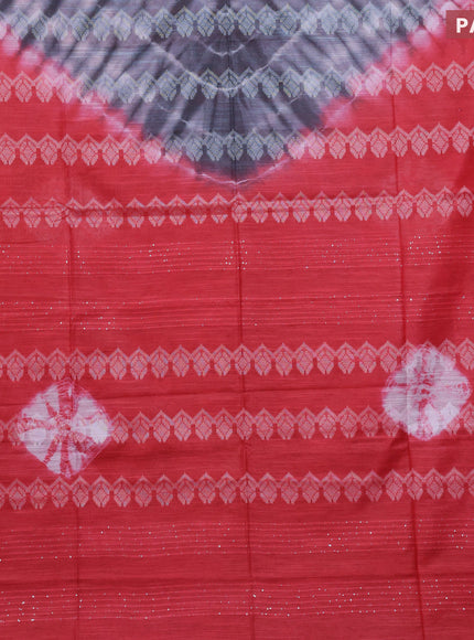 Bamboo saree grey and red with allover tie and dye & thread weaves and sequin work pallu